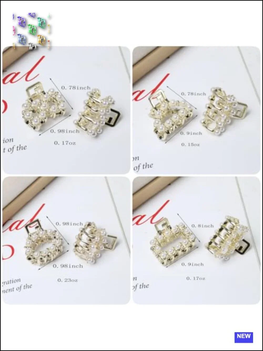 16 Pc Mini Pearl Hair Claw Clips Metal Gold Plated Bangs Styling Accessories